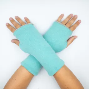 Aqua and Smoke Grey Luxury Reversible Cashmere Fingerless Gloves