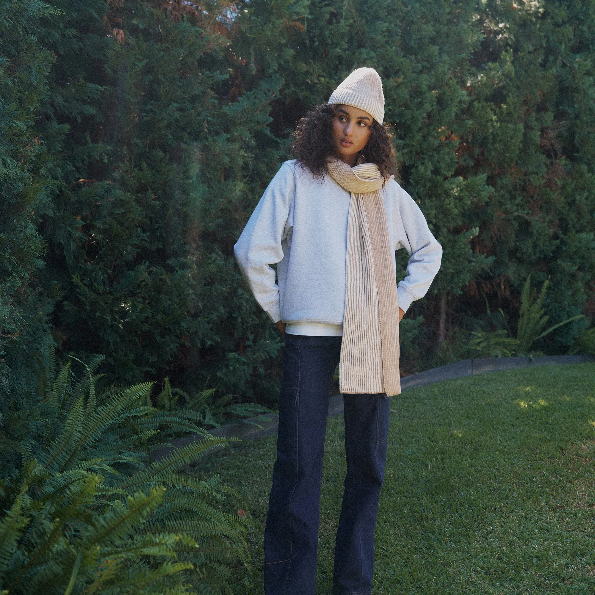 Arista Recycled-Polyester Ribbed Knit Beanie in Cream