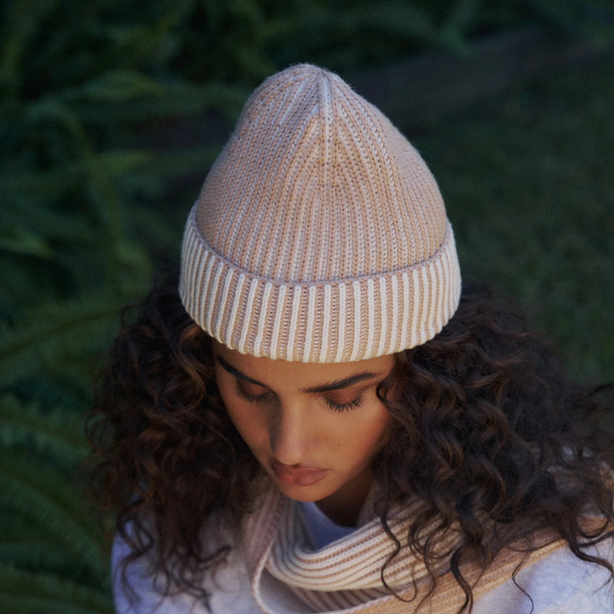 Arista Recycled-Polyester Ribbed Knit Beanie in Cream