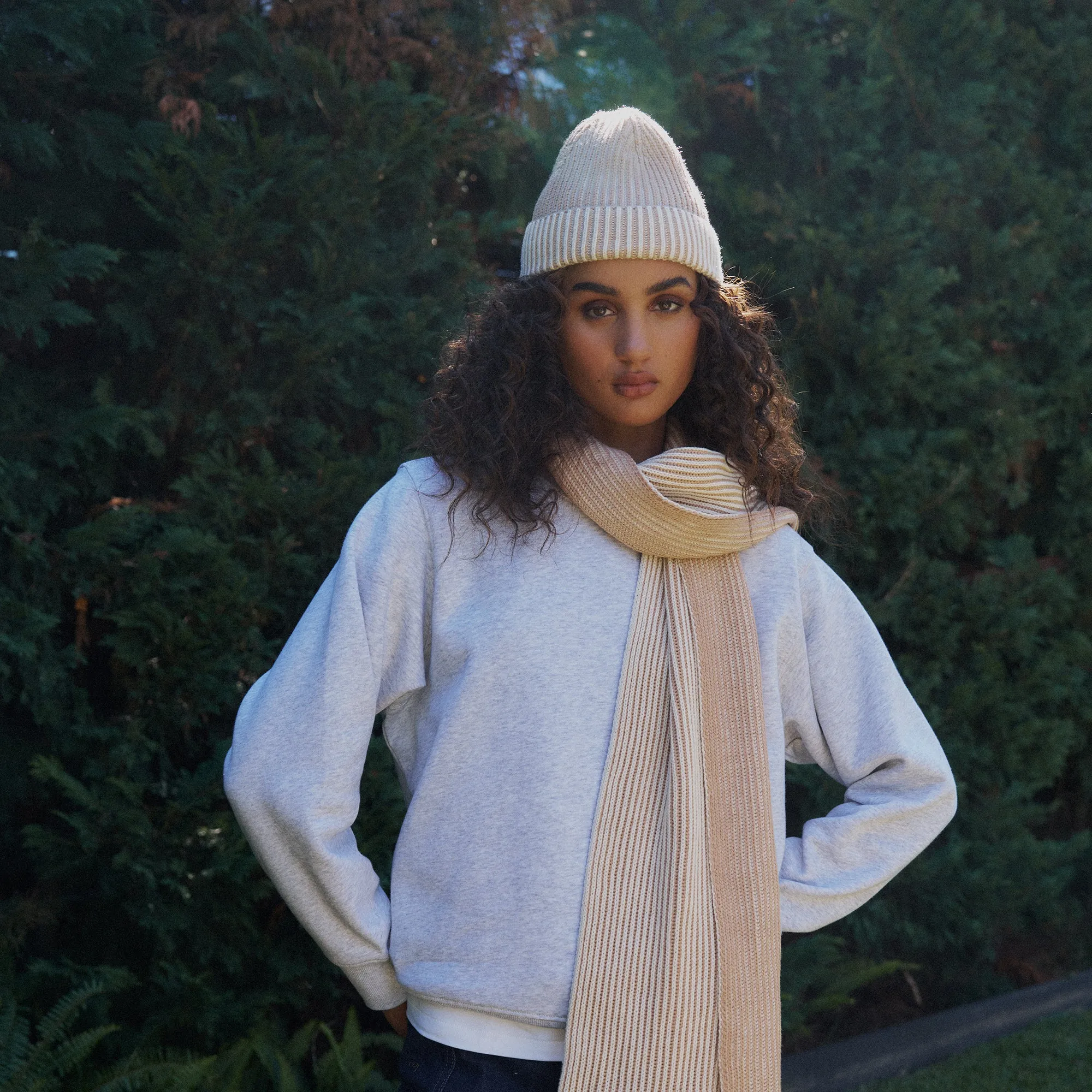 Arista Recycled-Polyester Ribbed Knit Beanie in Cream