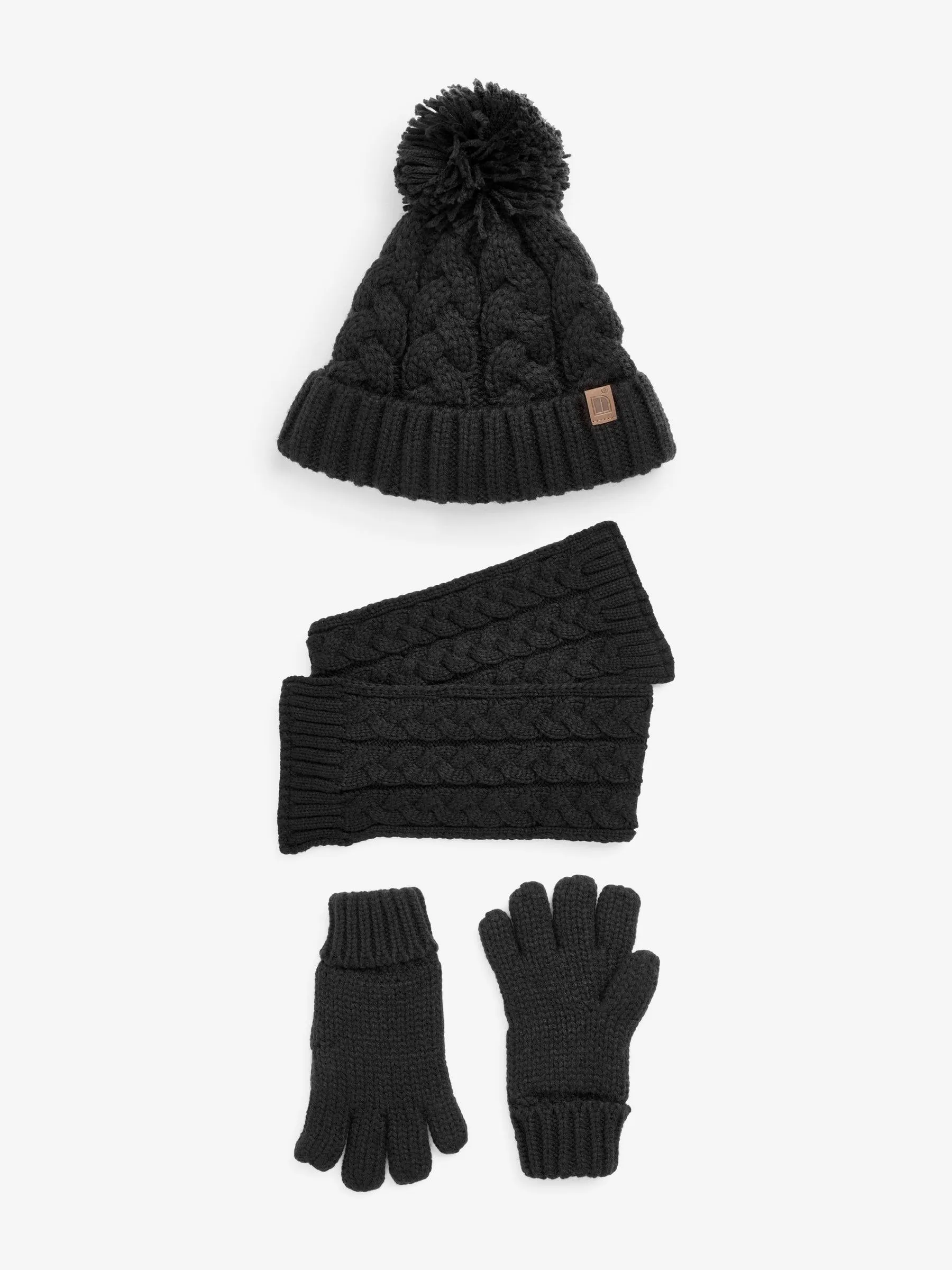 Black Knitted Hat, Gloves and Scarf 3 Piece Set (3-16yrs)