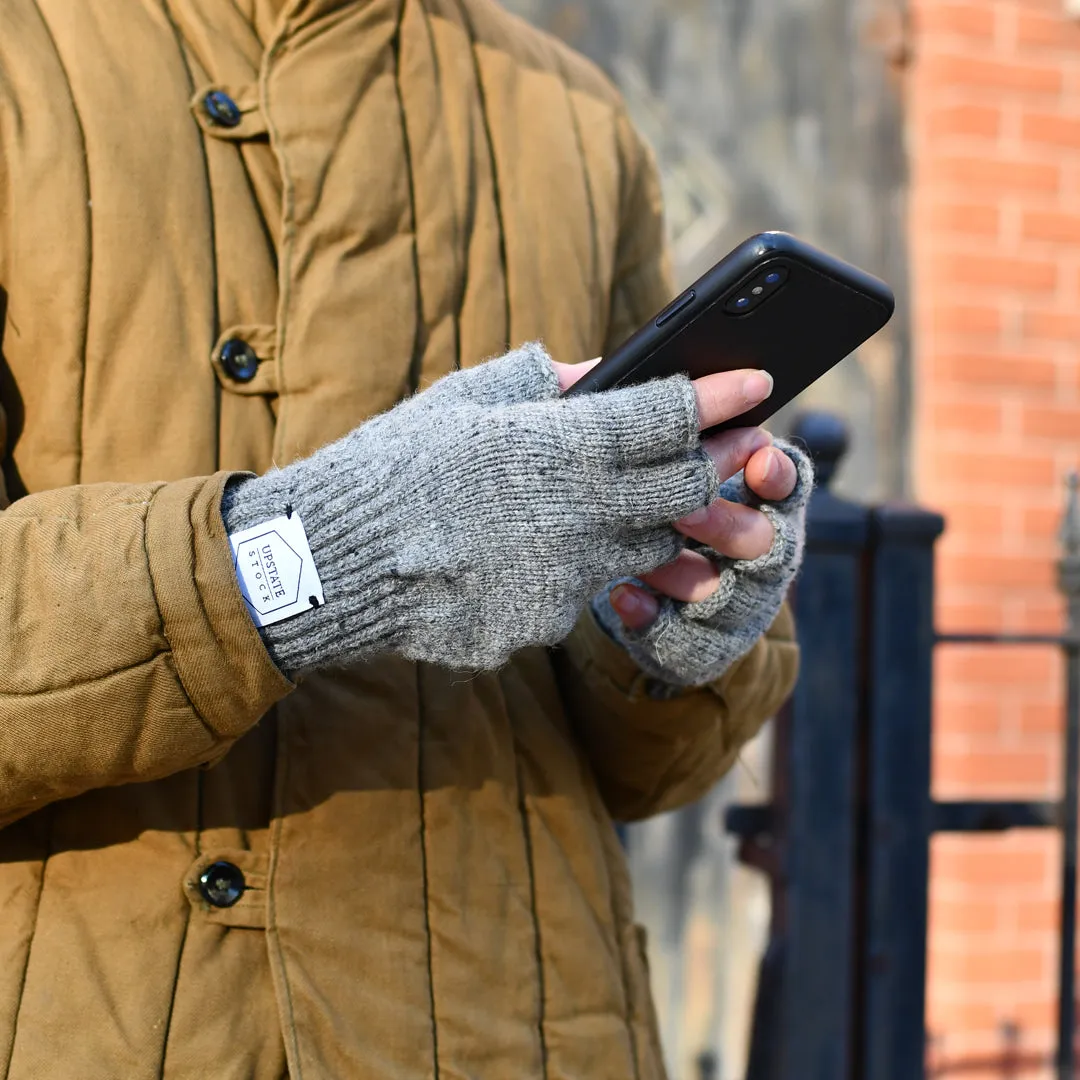 Black Tweed Fingerless Ragg Wool Gloves