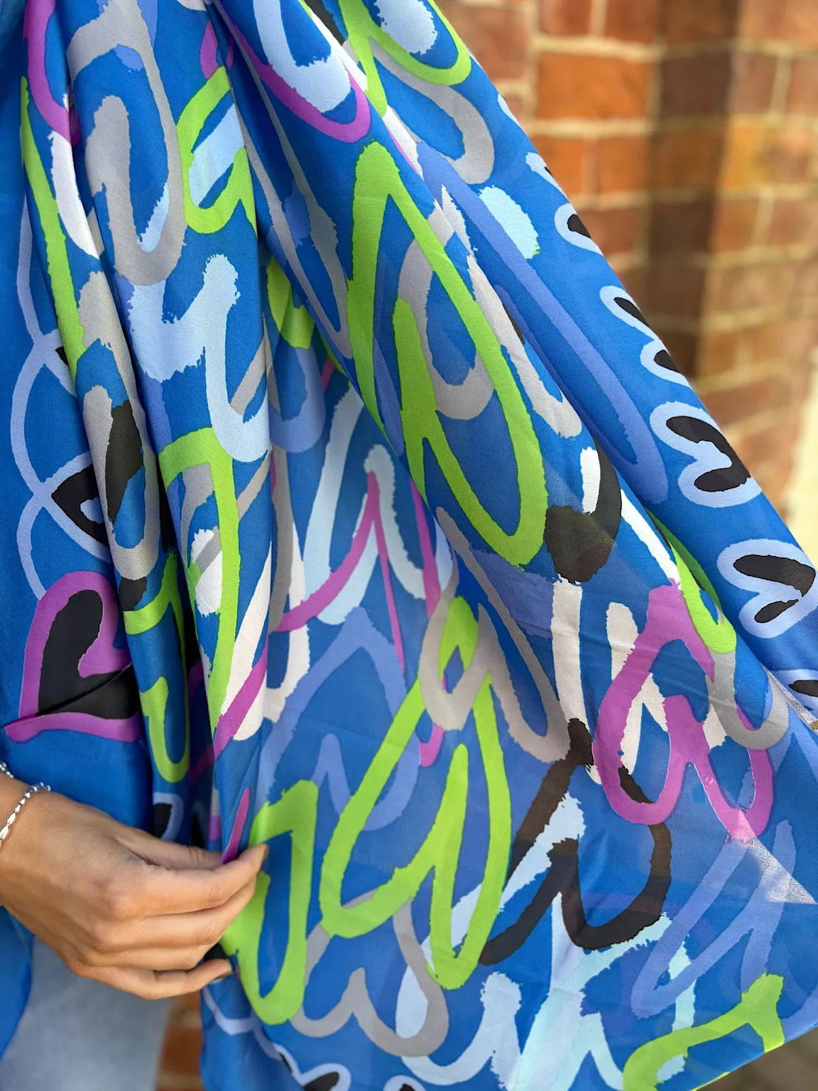 Blue Multi Heart Silk Blend Scarf