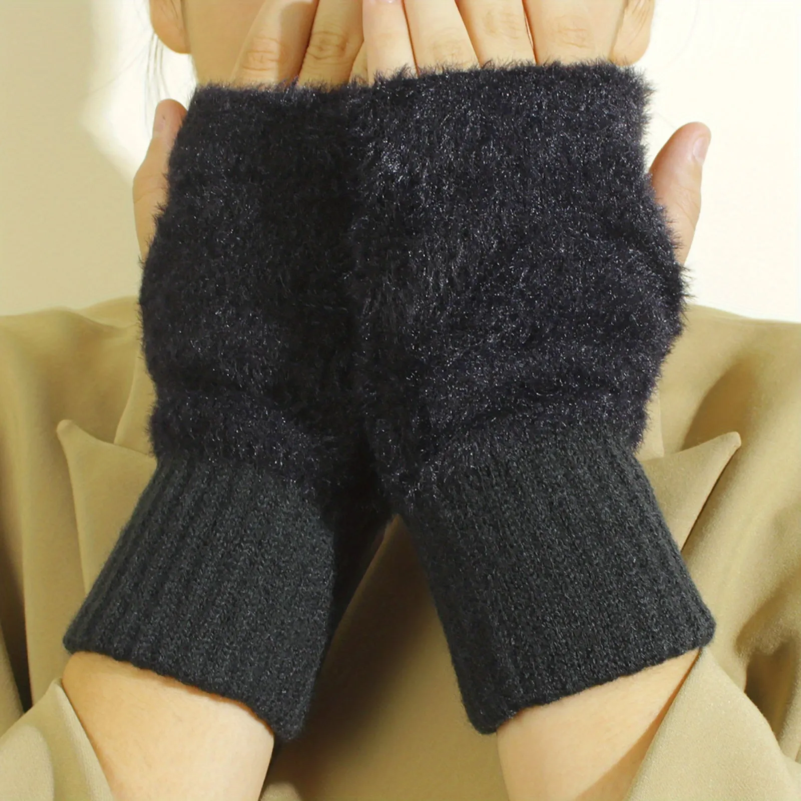 Chic Monochrome Half Finger Gloves for a Stylish Winter Look