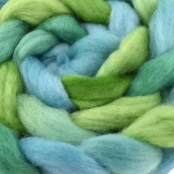 Corriedale Wool Sliver Hand Dyed Blue Green Mix 12403