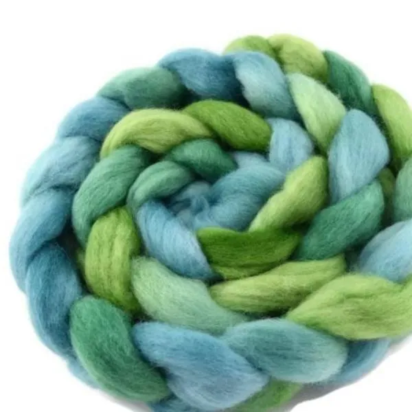 Corriedale Wool Sliver Hand Dyed Blue Green Mix 12403