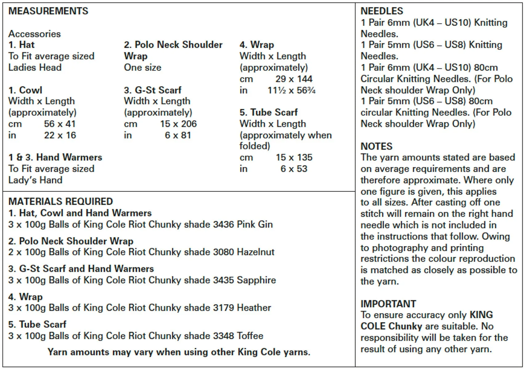 King Cole Chunky Knitting Pattern - Ladies Accessories (5624)