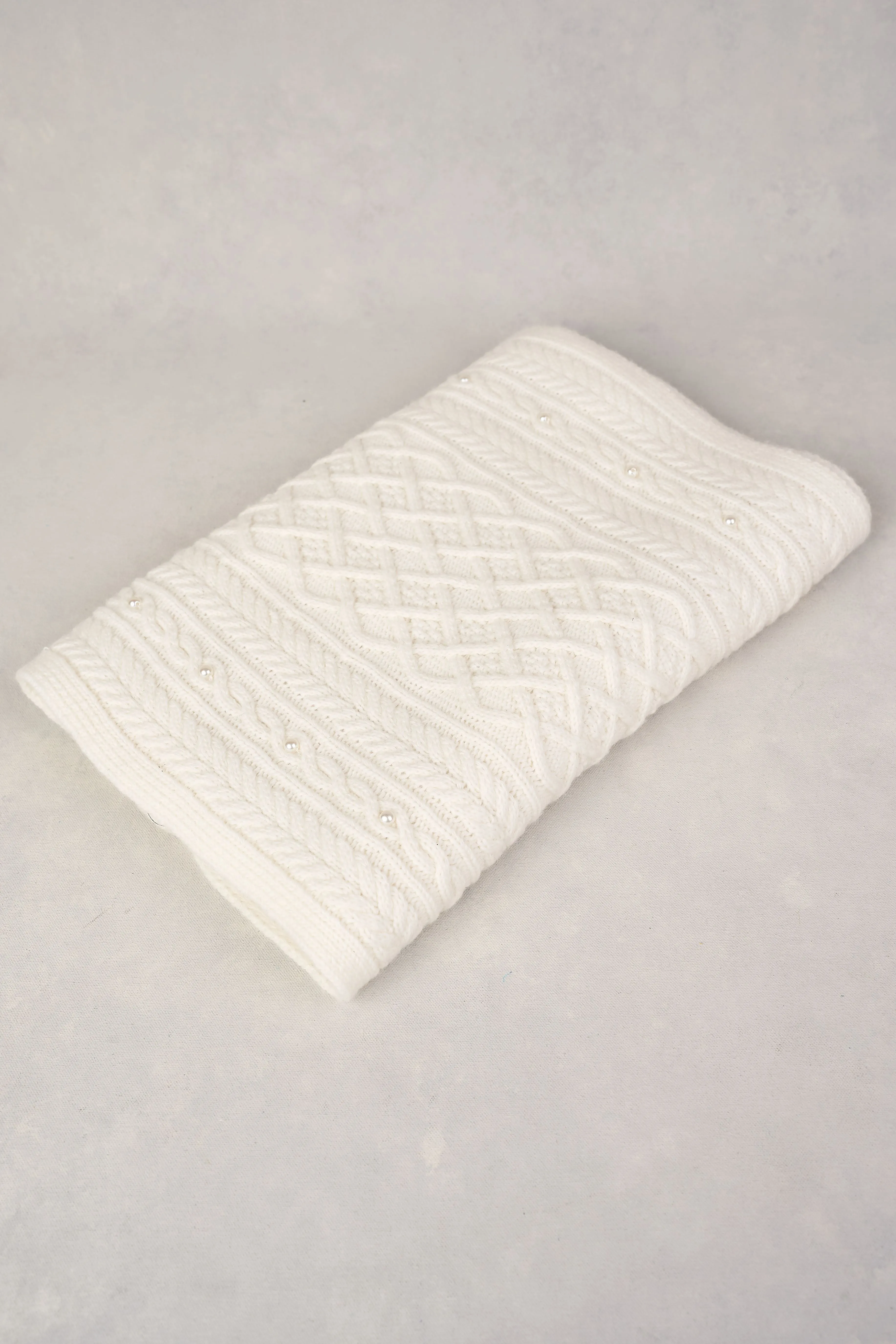 Knitted Pearl Scarf - Cream