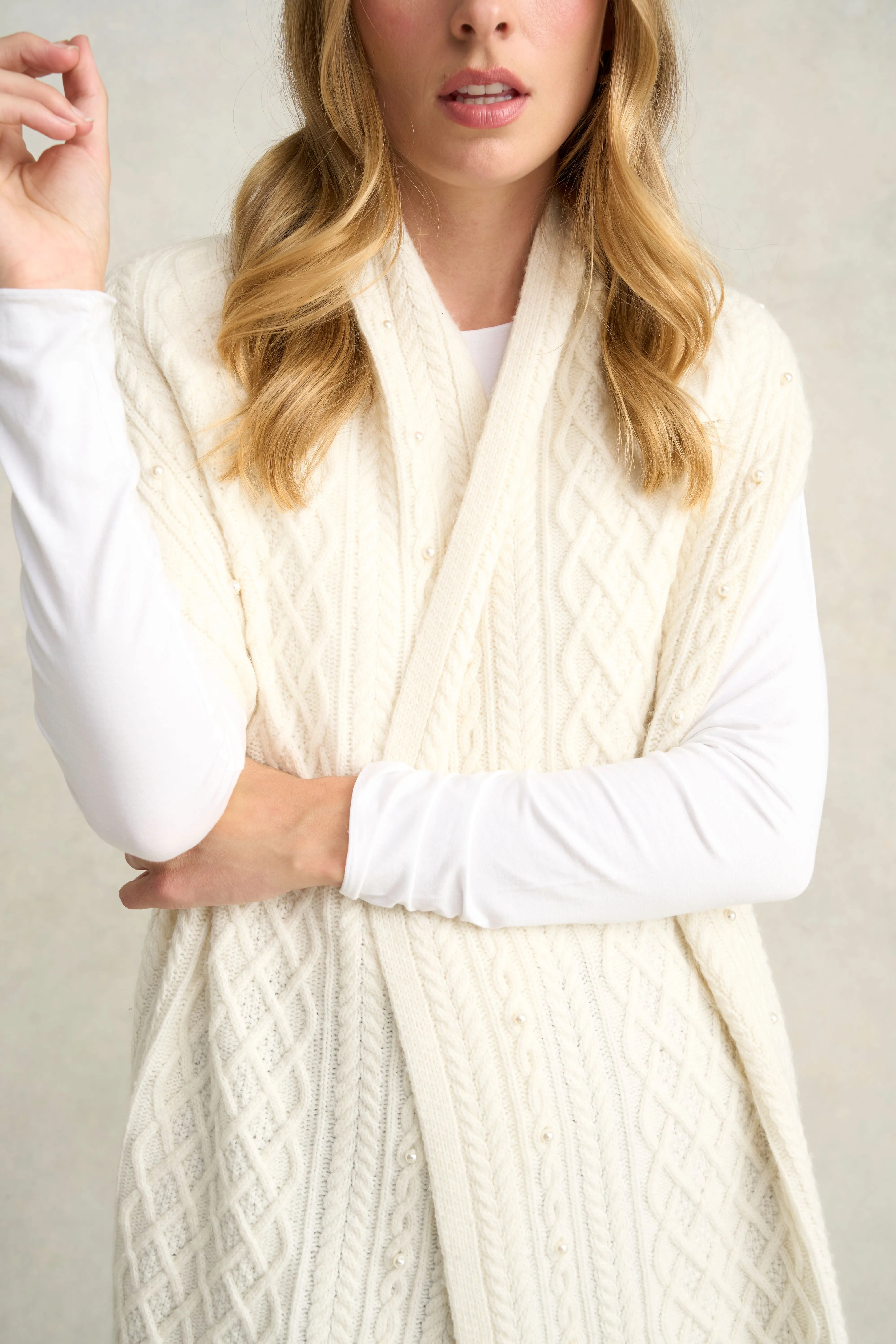 Knitted Pearl Scarf - Cream