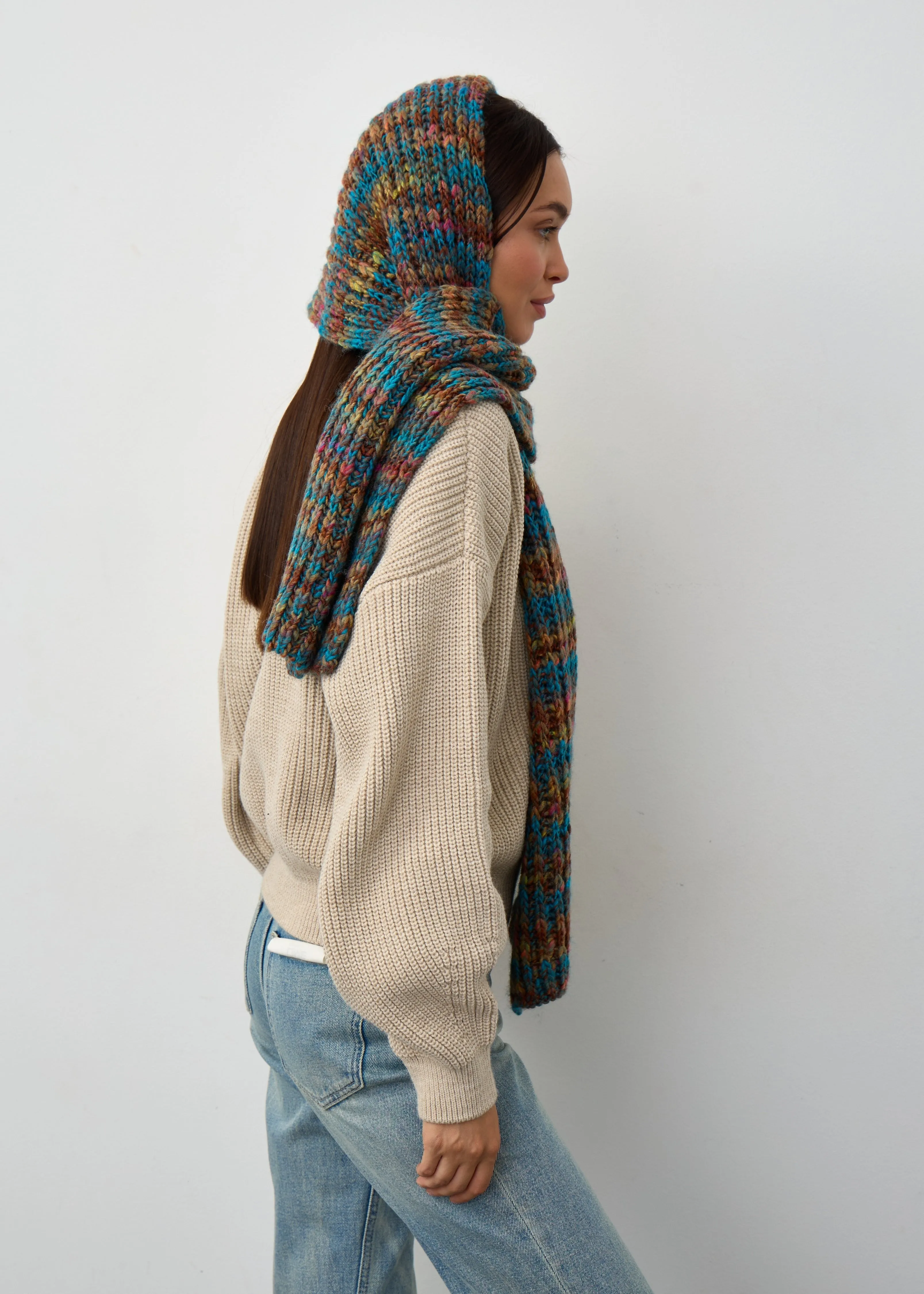 Oversized Alpaca Wool Scarf - Turquoise & Orange