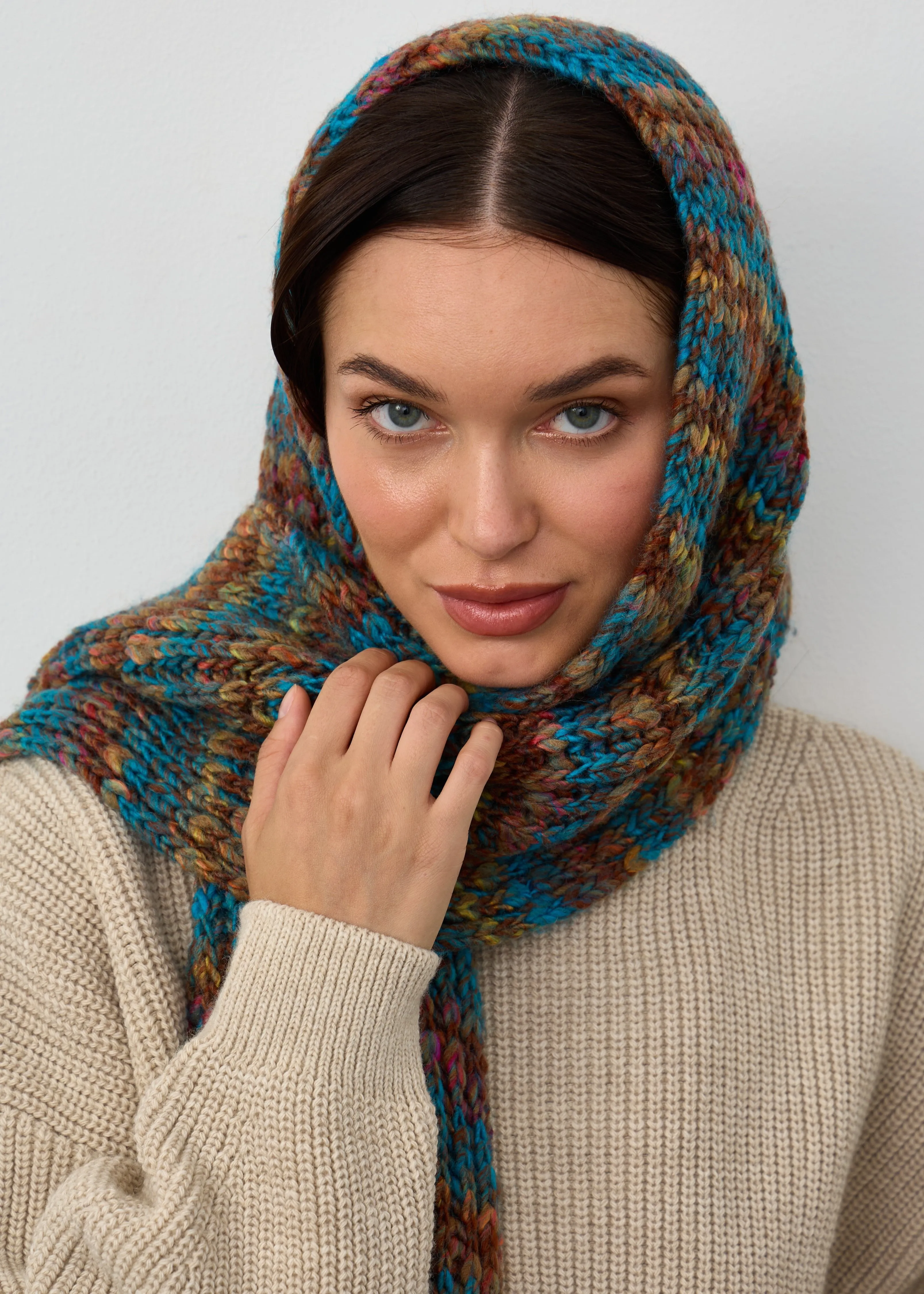 Oversized Alpaca Wool Scarf - Turquoise & Orange
