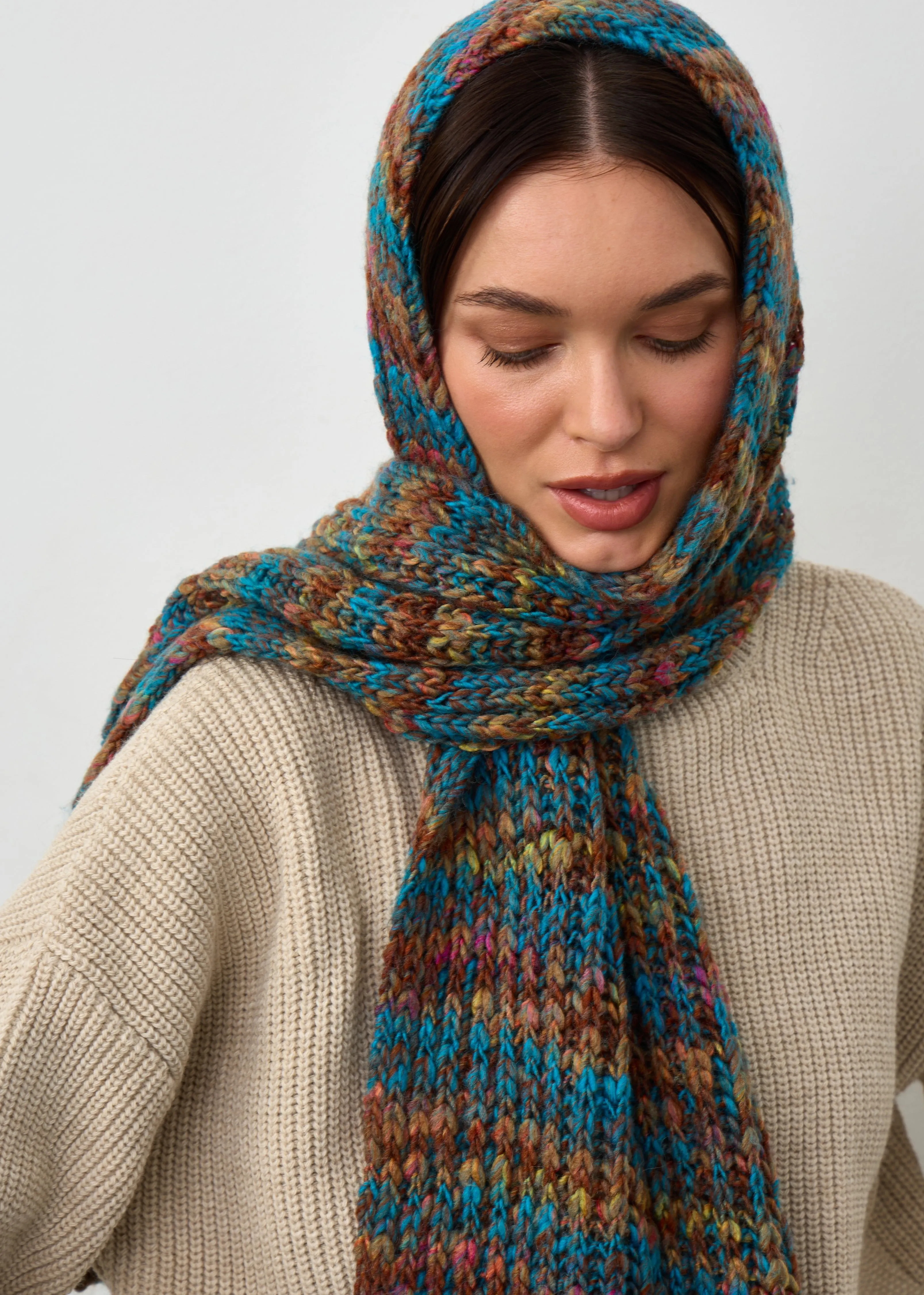 Oversized Alpaca Wool Scarf - Turquoise & Orange