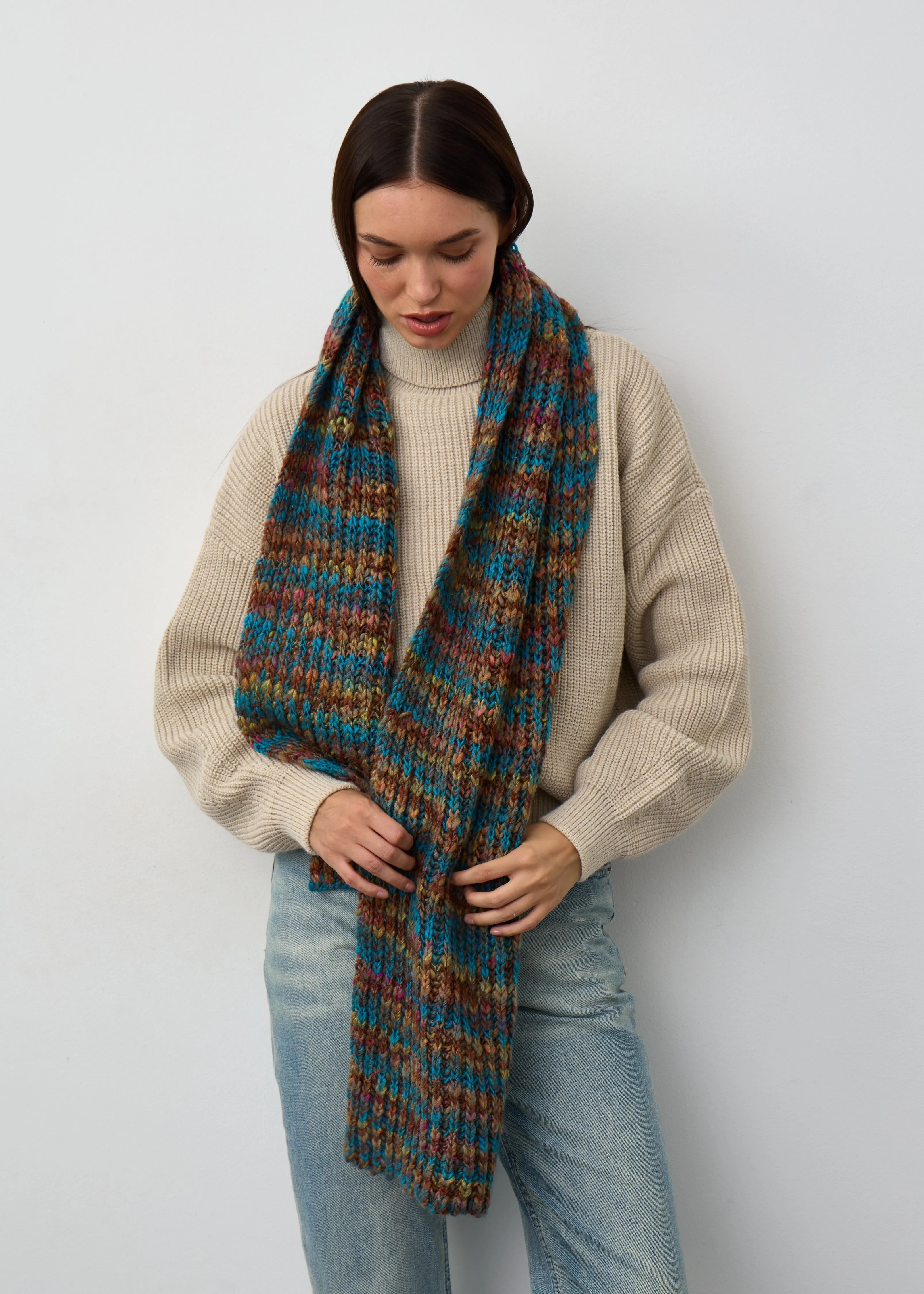 Oversized Alpaca Wool Scarf - Turquoise & Orange