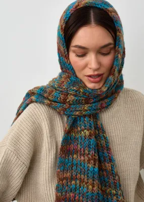 Oversized Alpaca Wool Scarf - Turquoise & Orange