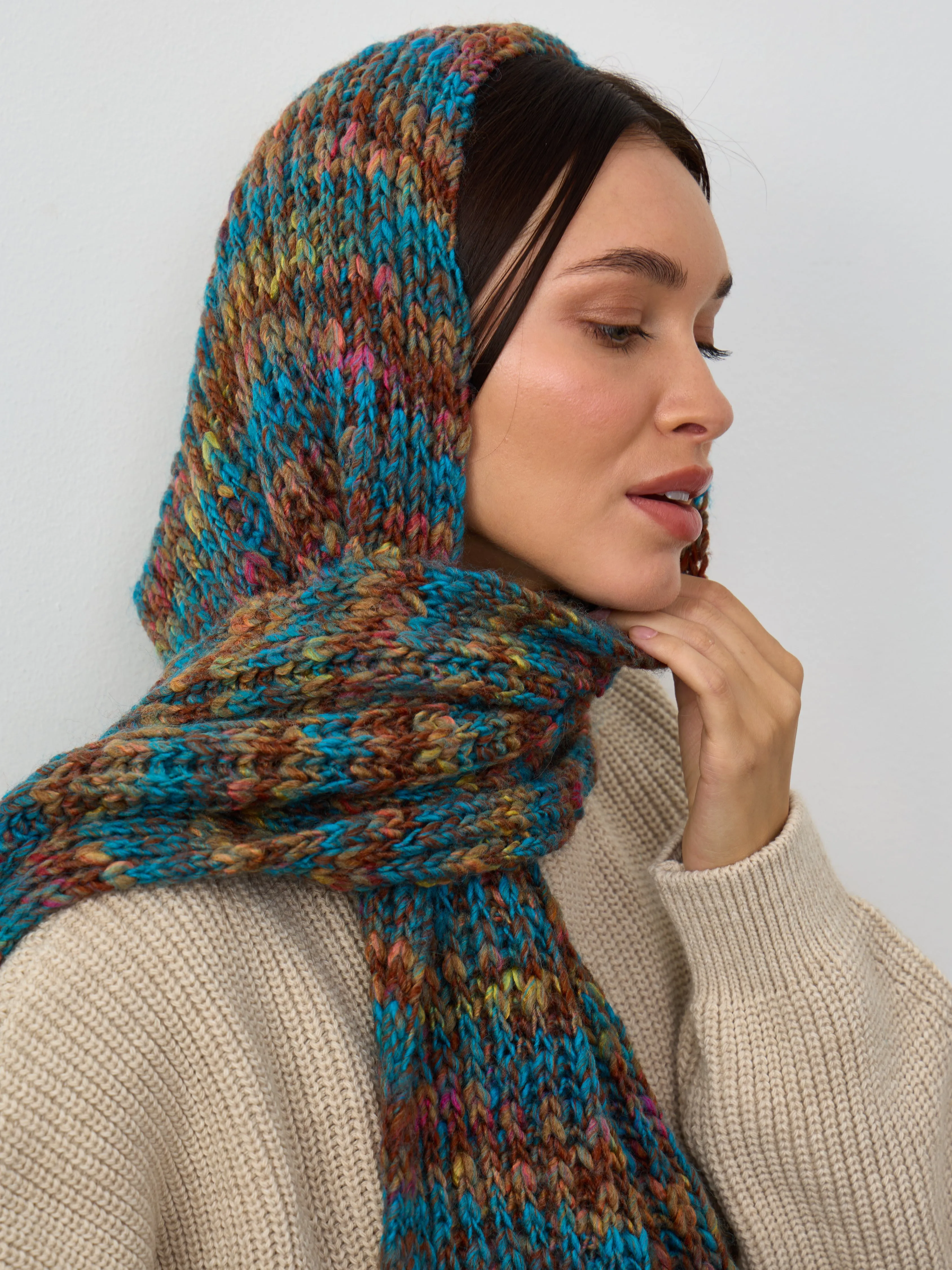 Oversized Alpaca Wool Scarf - Turquoise & Orange