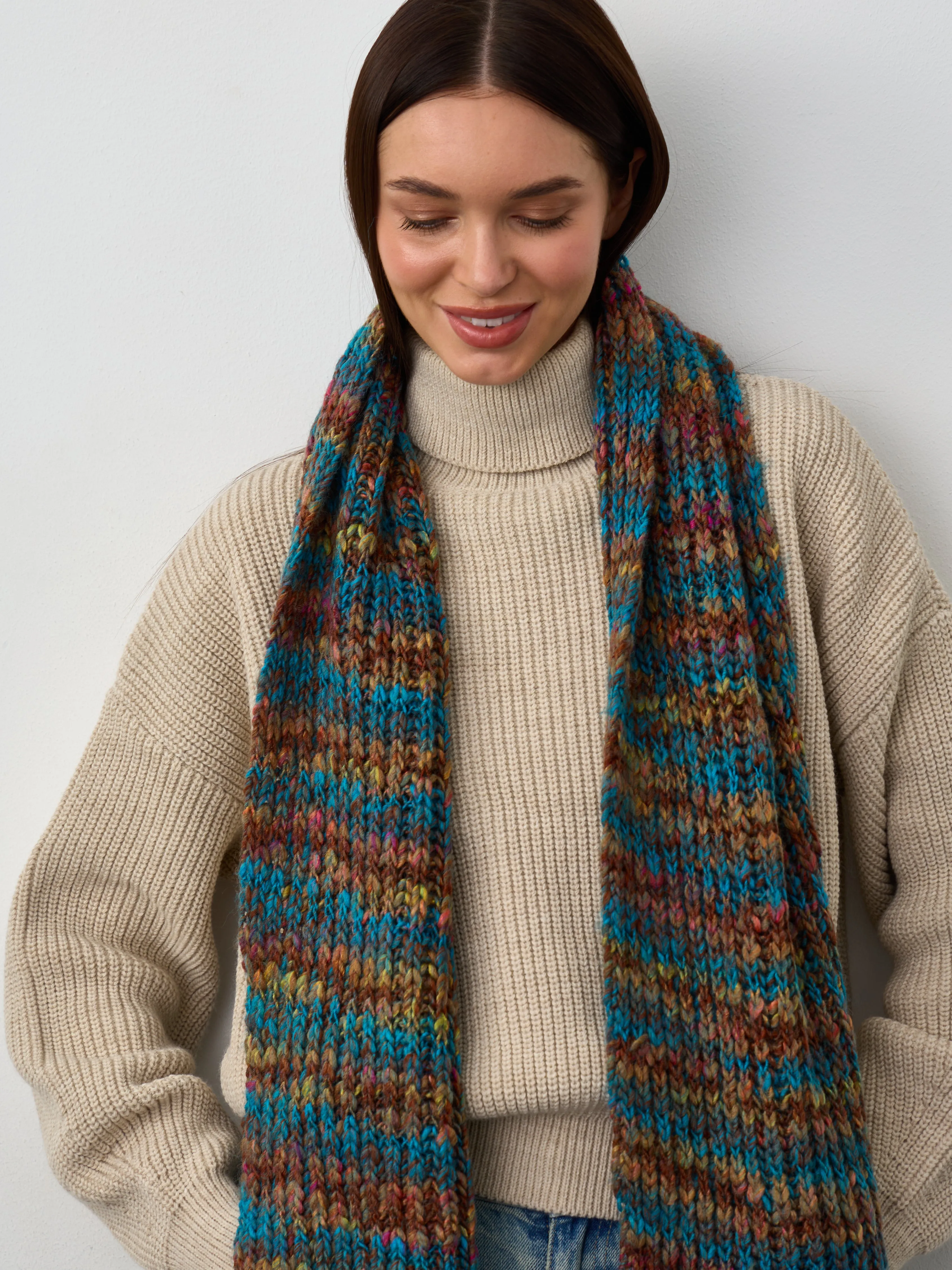 Oversized Alpaca Wool Scarf - Turquoise & Orange