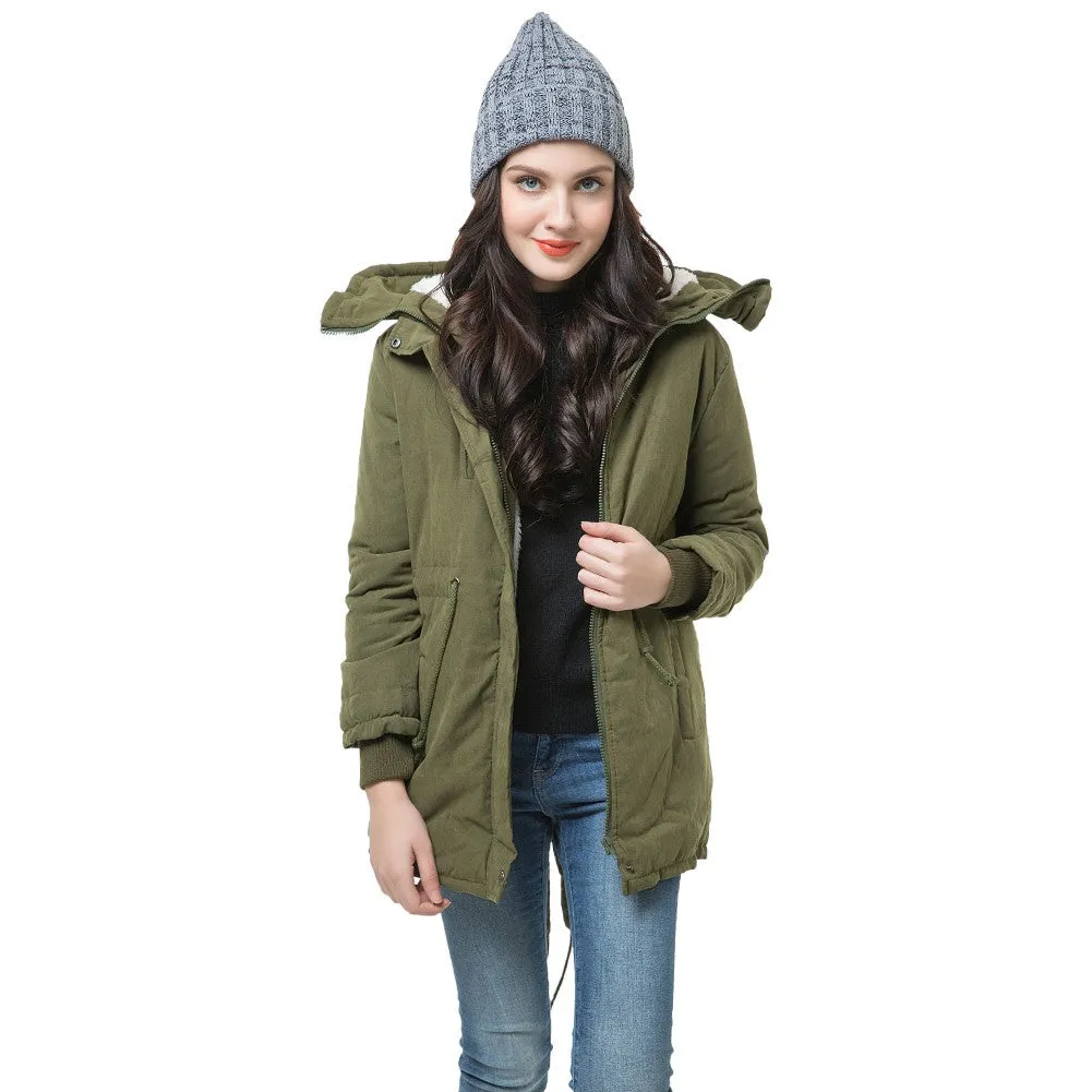 Sidiou Group Winter Women's Fleece Parka Warm Coat Hoodie Overcoat Long Jacket Army Green