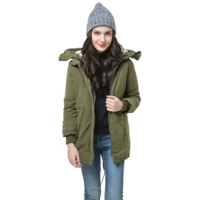 Sidiou Group Winter Women's Fleece Parka Warm Coat Hoodie Overcoat Long Jacket Army Green