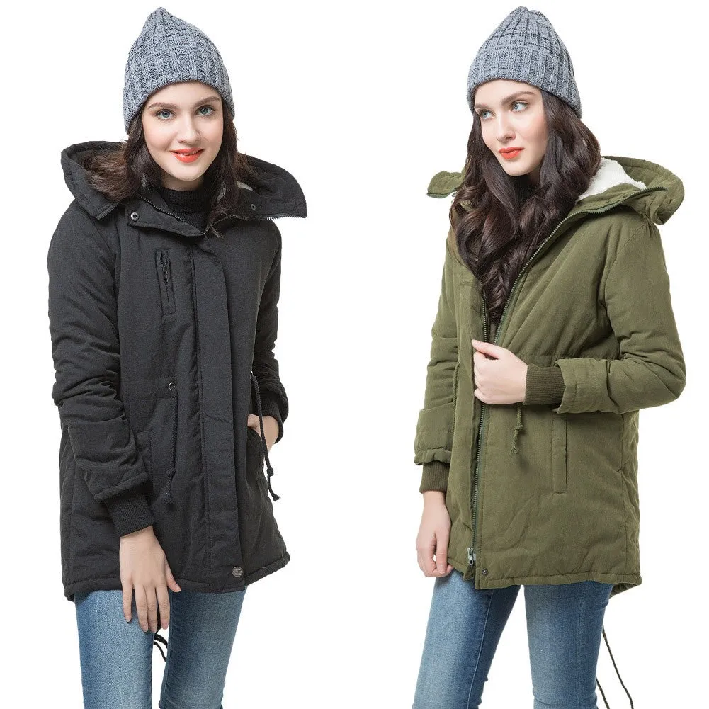 Sidiou Group Winter Women's Fleece Parka Warm Coat Hoodie Overcoat Long Jacket Army Green