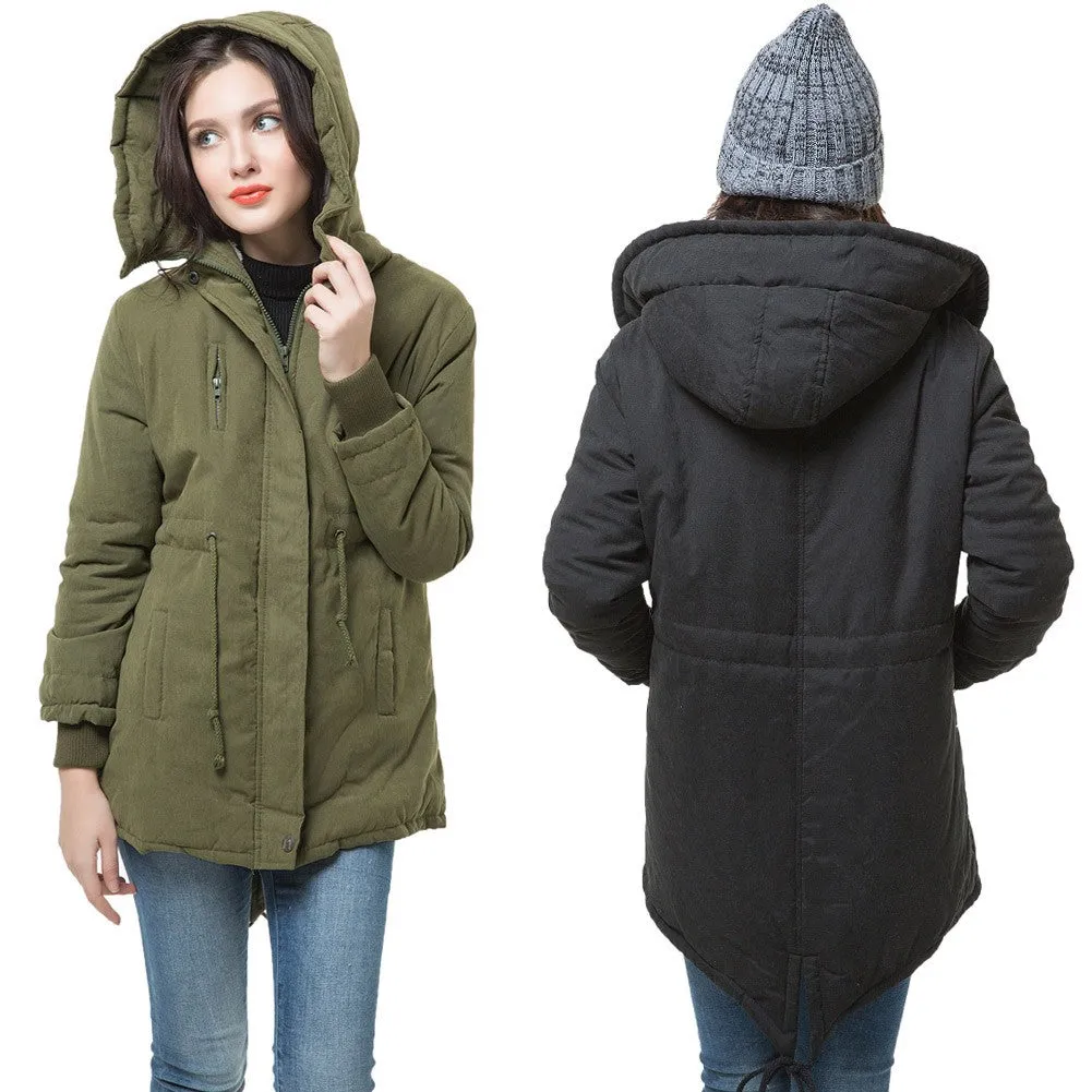Sidiou Group Winter Women's Fleece Parka Warm Coat Hoodie Overcoat Long Jacket Army Green