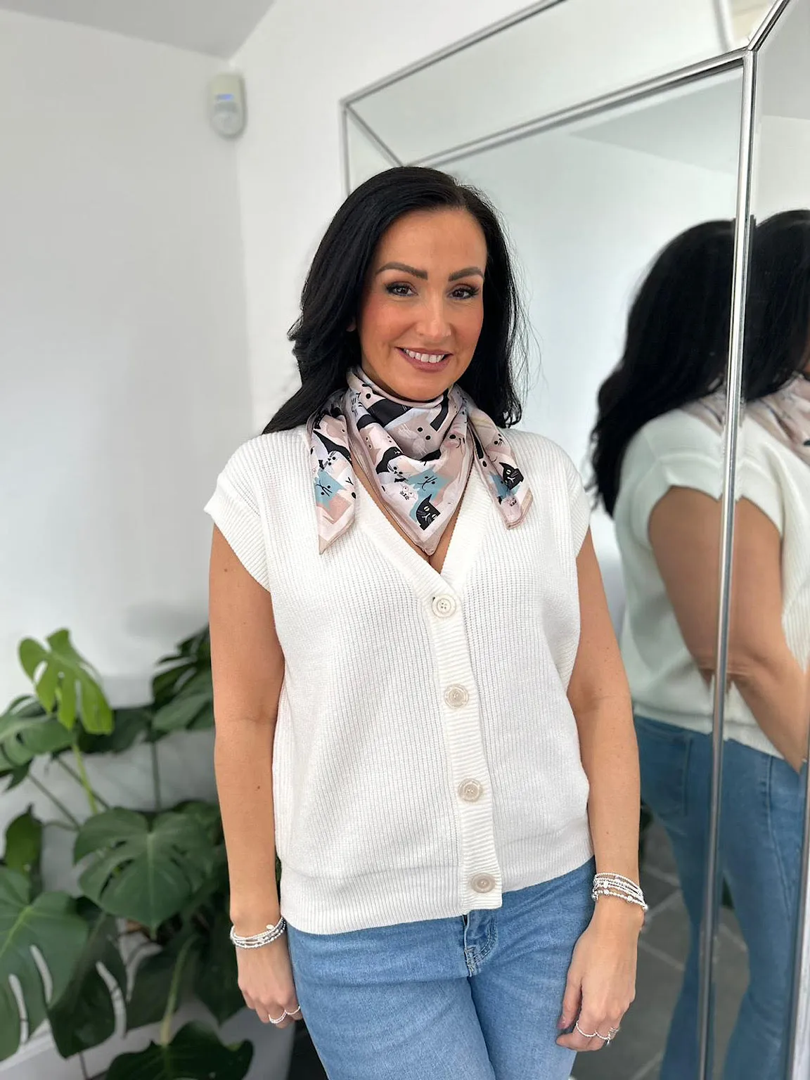 Stone Cat Print Satin Style Scarf