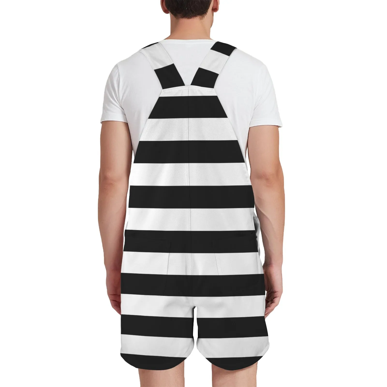 Striped Unisex Shorts Suspender Jumpsuit