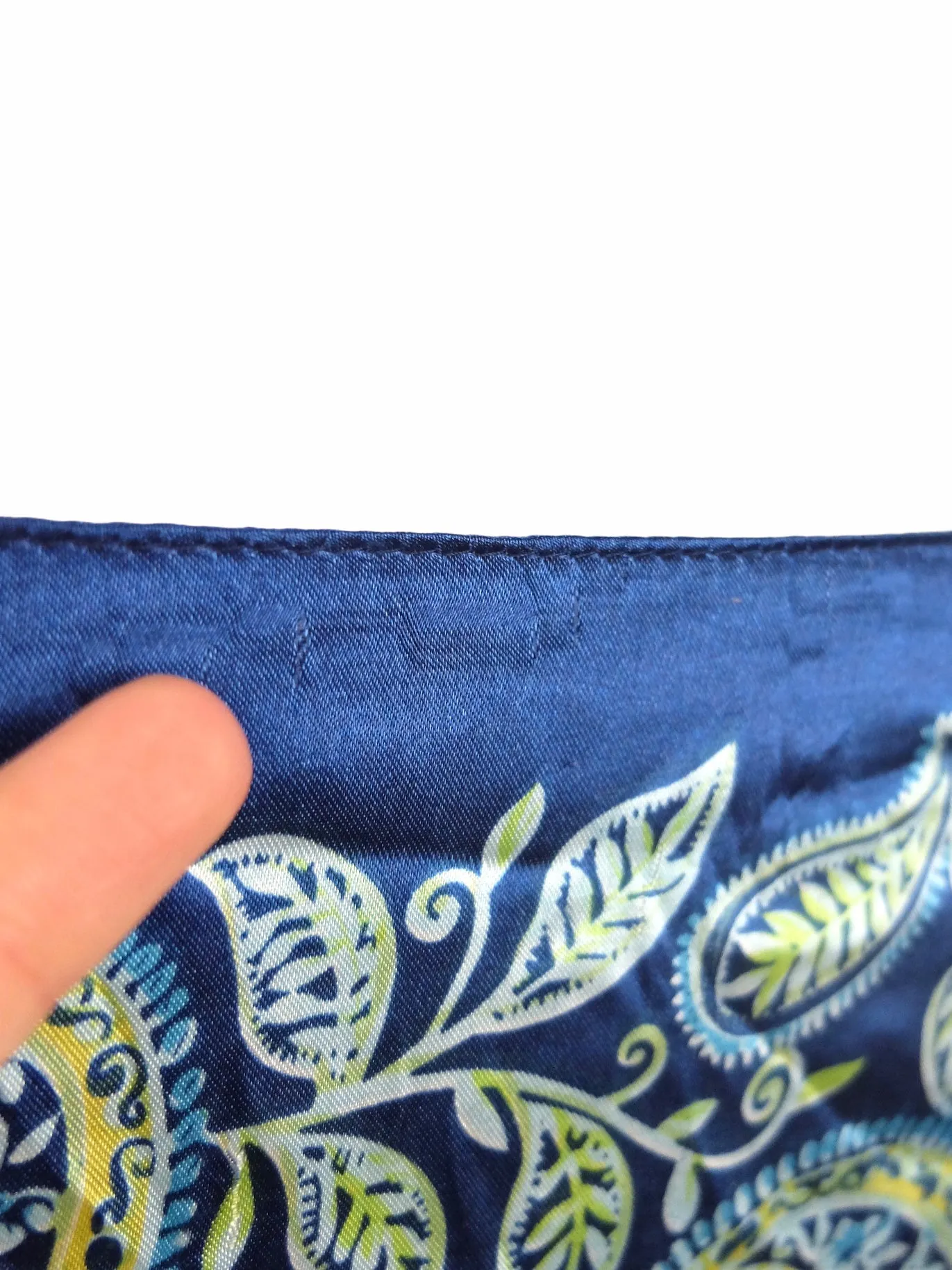 Vintage 80s Bohemian Chic Blue Floral Roses & Paisley Print Silky Square Bandana Neck Tie Scarf
