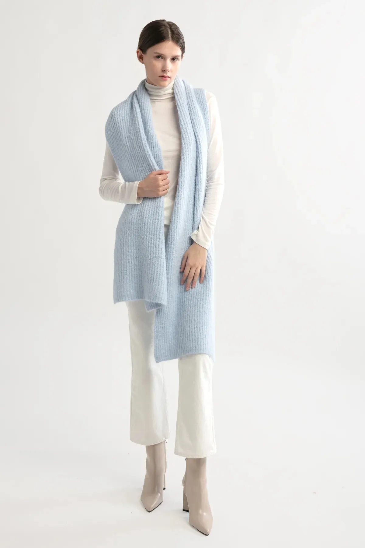 Wool Blend Rib Knit Scarf